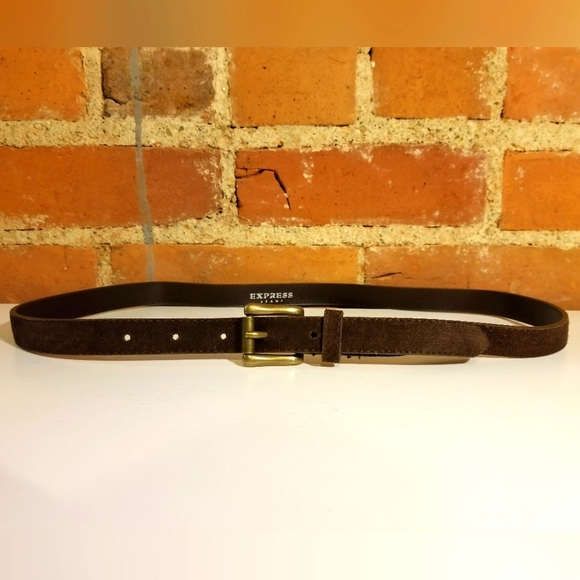 Express Accessories - EXPRESS SUEDE BELT VINTAGE DARK CHOCOLATE BROWN SUEDE LEATHER 90S HIPSTER PREPPY
